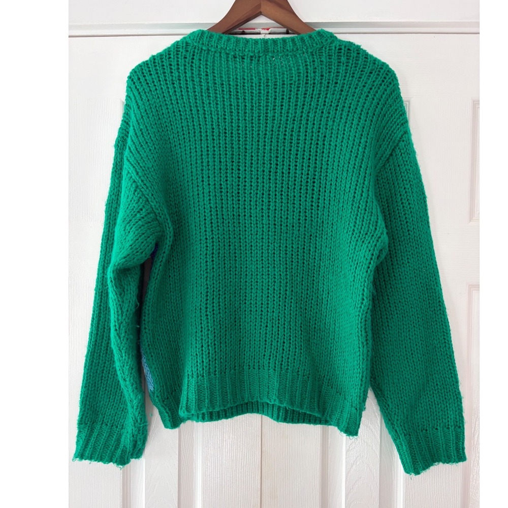 Lisa Says Gah Green Landscape Sheep Intarsia Chunky Knit Sweater XS/S Viscose - Picture 3 of 6